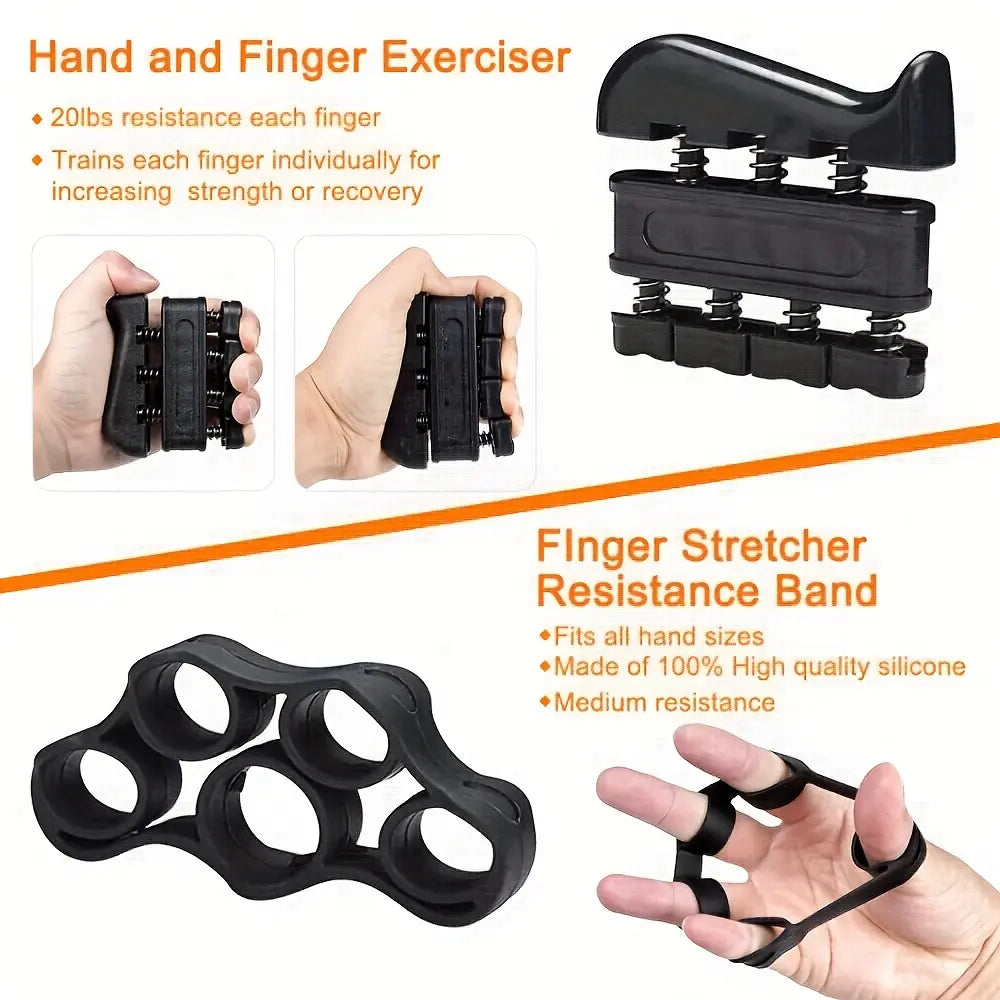 6-In-1 Grip Strength Training Set, Grip Strength Trainer, Combined with Finger Trainer, Forearm Enhancer, Stress Relief Ball and Hand Exercise Ring, Suitable for Muscle Building and Recovery, Adjustable.