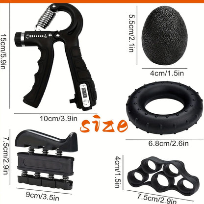 6-In-1 Grip Strength Training Set, Grip Strength Trainer, Combined with Finger Trainer, Forearm Enhancer, Stress Relief Ball and Hand Exercise Ring, Suitable for Muscle Building and Recovery, Adjustable.