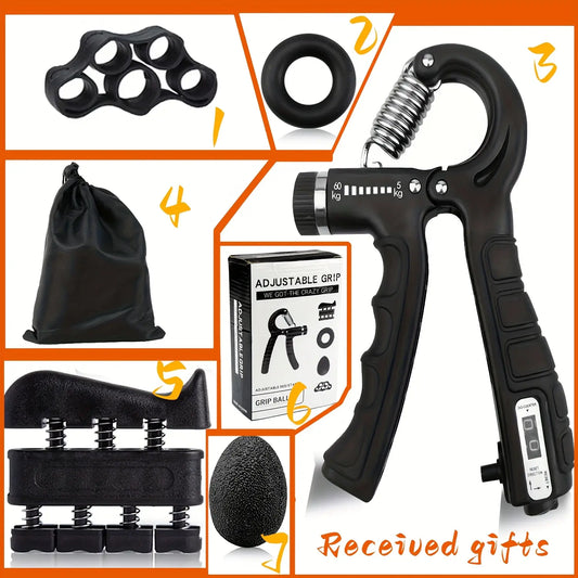 6-In-1 Grip Strength Training Set, Grip Strength Trainer, Combined with Finger Trainer, Forearm Enhancer, Stress Relief Ball and Hand Exercise Ring, Suitable for Muscle Building and Recovery, Adjustable.