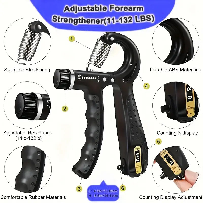 6-In-1 Grip Strength Training Set, Grip Strength Trainer, Combined with Finger Trainer, Forearm Enhancer, Stress Relief Ball and Hand Exercise Ring, Suitable for Muscle Building and Recovery, Adjustable.