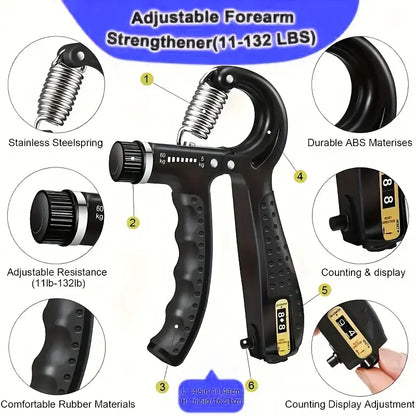 6-In-1 Grip Strength Training Set, Grip Strength Trainer, Combined with Finger Trainer, Forearm Enhancer, Stress Relief Ball and Hand Exercise Ring, Suitable for Muscle Building and Recovery, Adjustable.